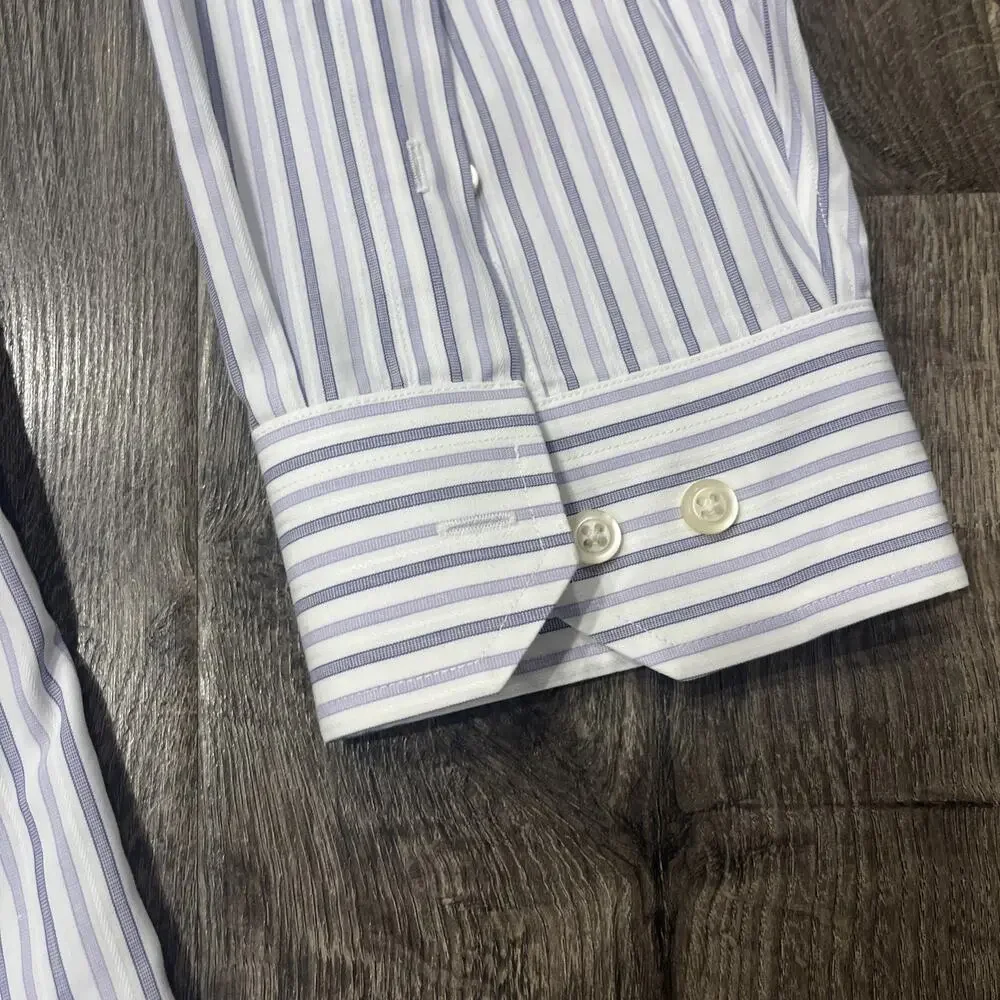 Banana Republic Mens Shirt 17-17.5 XL Button Down Striped White/Purple Collar